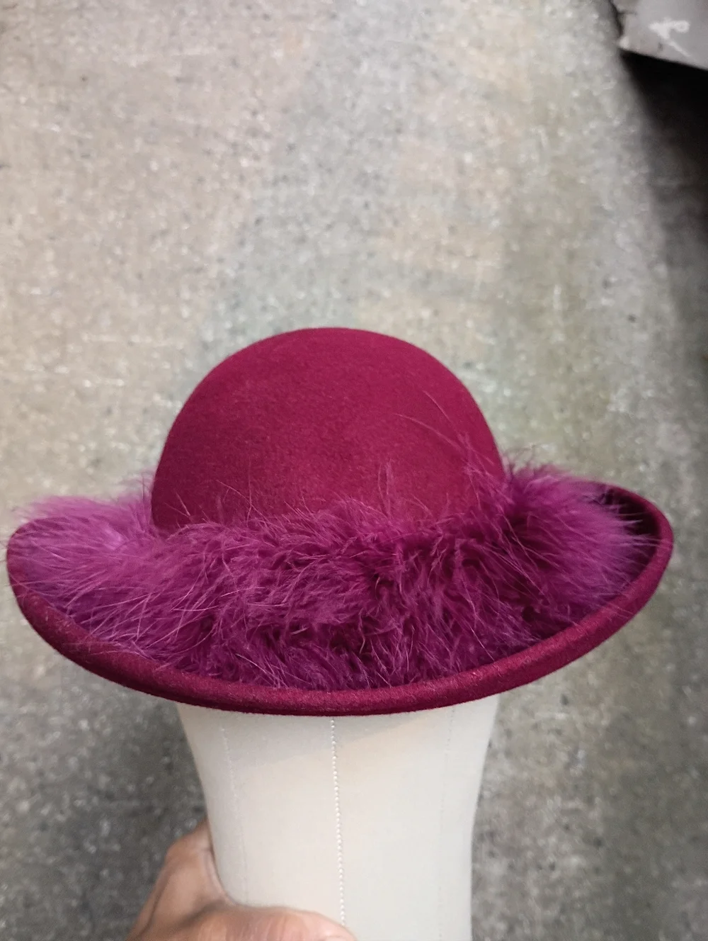 Doeskin Vintage Felt Wool Feather Bowler Hat 21.5